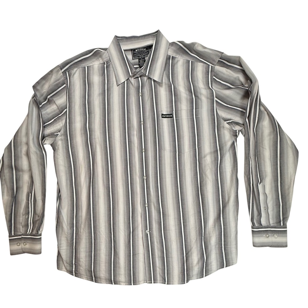 Avirex Superior Warrior Pack Mens XL Grey Ombre Striped Cotton Button Down Shirt